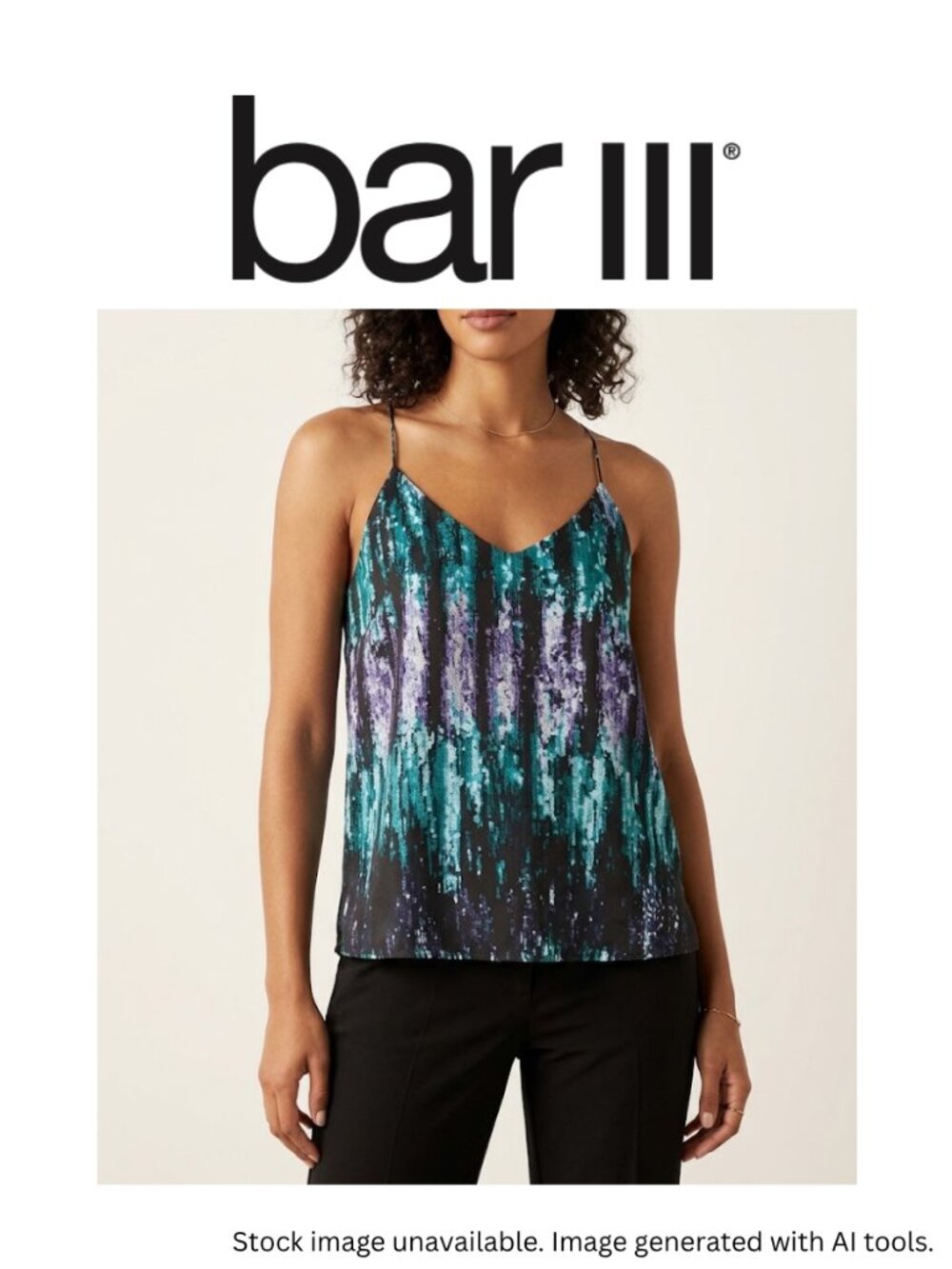 Bar III Printed Sequin Strappy Cami Top XL Teal Purple T-Back